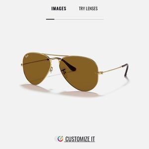 Ray-Ban Gold and Brown Aviator Sunglasses